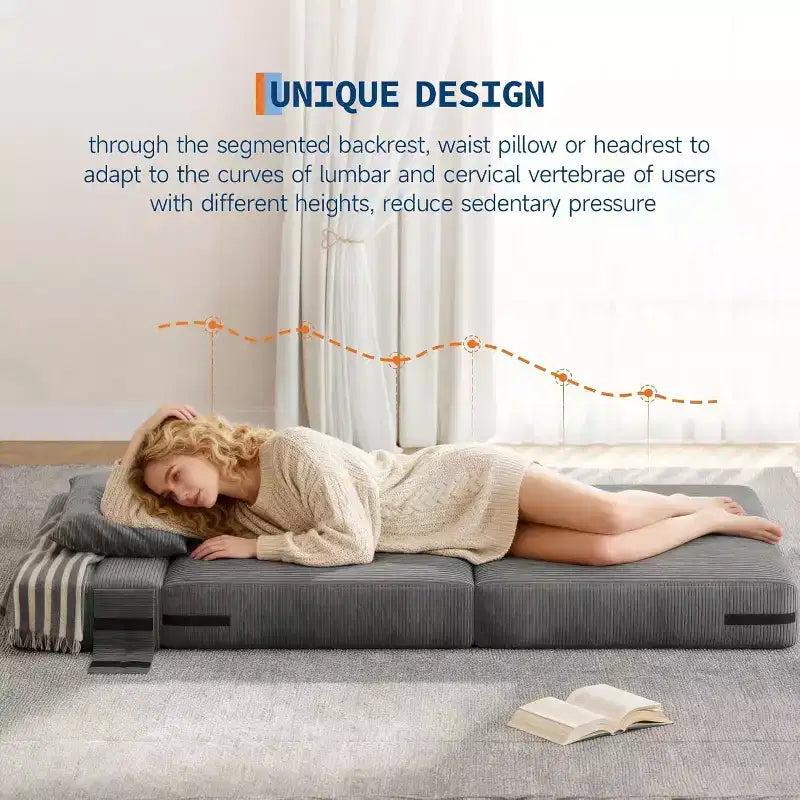 Folding Sofa Bed Sleeper Chair, Convertible Futon Couch with Pillow, Single Size Foldable Mattress for Living Room, Dorm, Apartment & Home Office