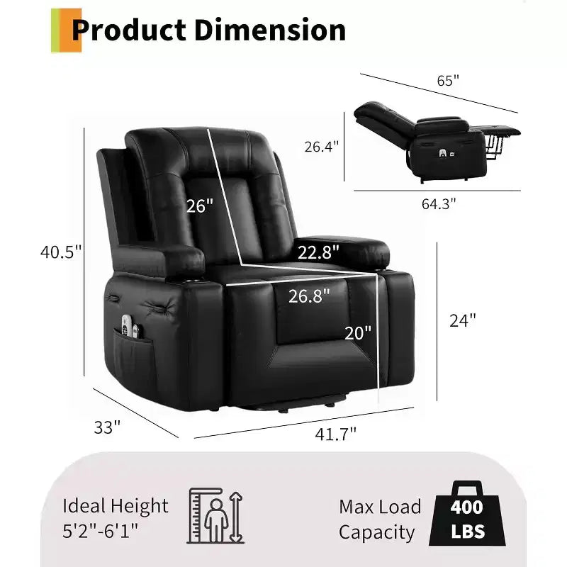Recliner Chair, Home Theater Seating with Lumbar Support, Faux PU Leather Recliner Sofa, Elderly Recliner Chair for Living Room, Claret