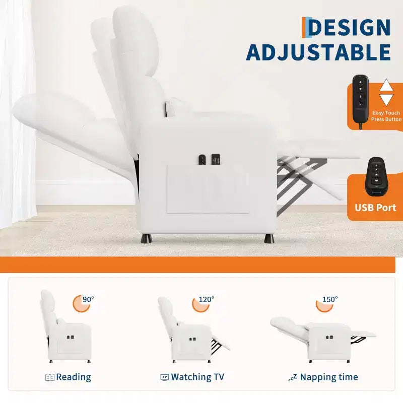 Recliner Chair, Adjustable Recliner Ergonomic Overstuffed Sofa, Tall Back, Padded Seat, 2 Side Pockets, Home Theater Seating for Living Room