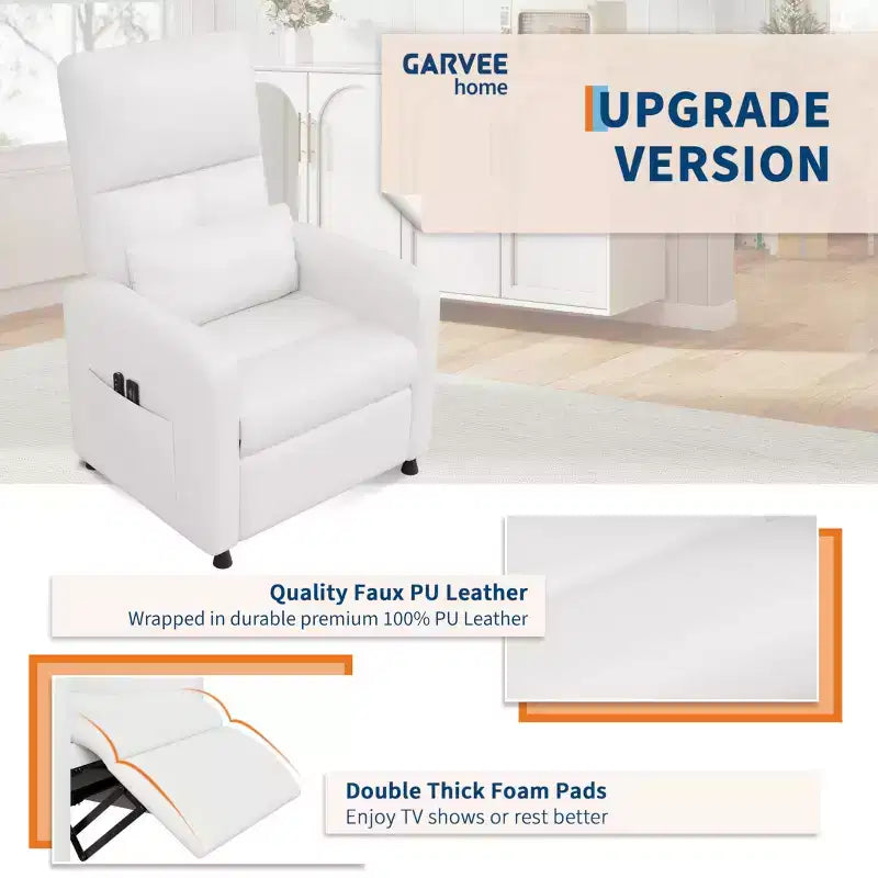 Recliner Chair, Adjustable Recliner Ergonomic Overstuffed Sofa, Tall Back, Padded Seat, 2 Side Pockets, Home Theater Seating for Living Room