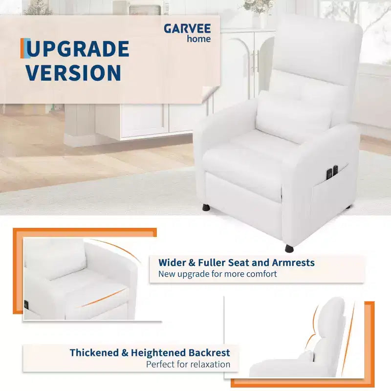 Recliner Chair, Adjustable Recliner Ergonomic Overstuffed Sofa, Tall Back, Padded Seat, 2 Side Pockets, Home Theater Seating for Living Room