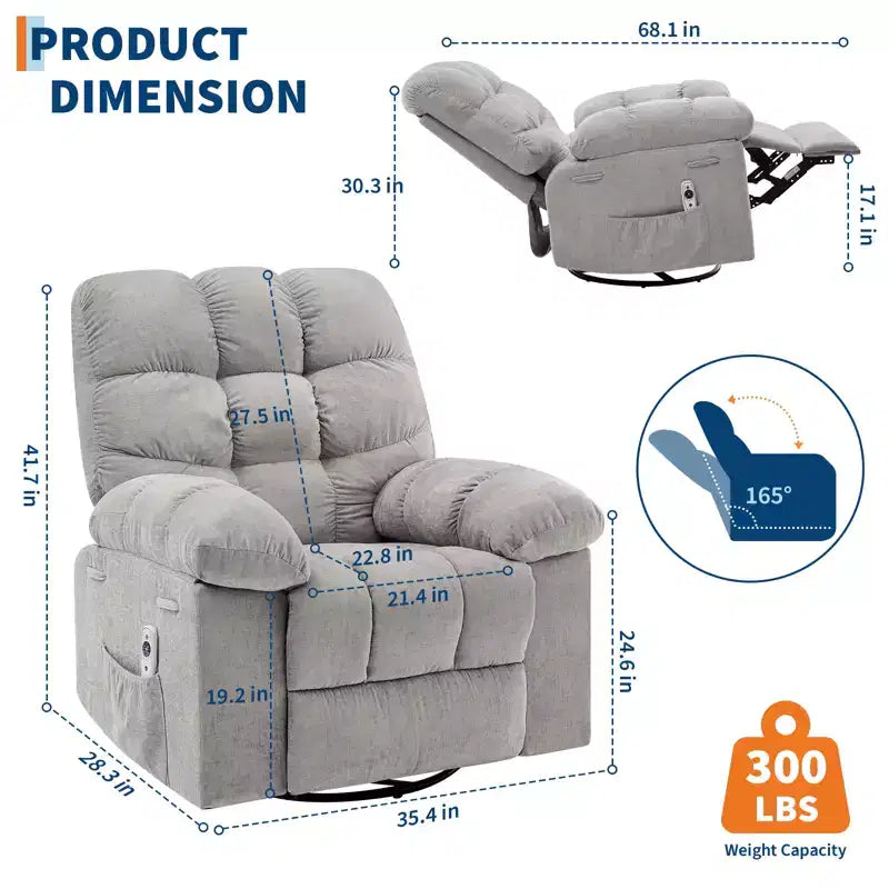 Rocking Recliner Chairs, Massage Recliner Chair, 360 Swivel Rocking Recliner Chair with Side Pockets Cup Holders, for Living Room ,Bedroom