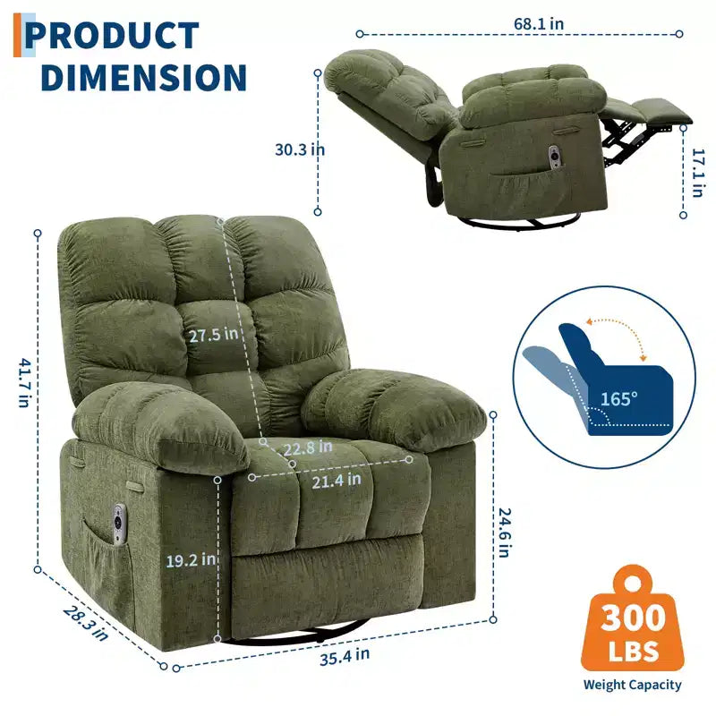 Rocking Recliner Chairs, Massage Recliner Chair, 360 Swivel Rocking Recliner Chair with Side Pockets Cup Holders, for Living Room ,Bedroom