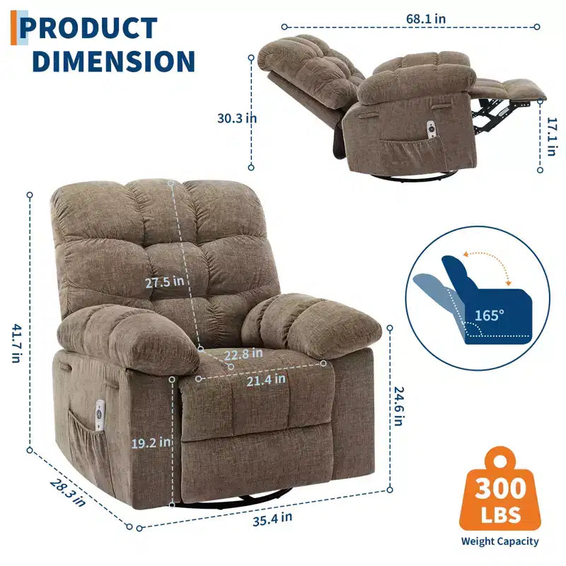Rocking Recliner Chairs, Massage Recliner Chair, 360 Swivel Rocking Recliner Chair with Side Pockets Cup Holders, for Living Room ,Bedroom