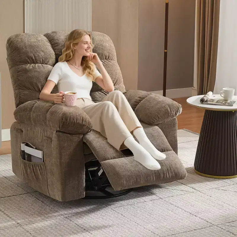Rocking Recliner Chairs, Massage Recliner Chair, 360 Swivel Rocking Recliner Chair with Side Pockets Cup Holders, for Living Room ,Bedroom