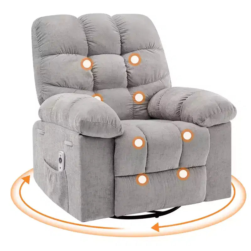 Fauteuil inclinable à bascule, Fauteuil inclinable massant, Fauteuil inclinable à bascule pivotant à 360° avec poches latérales et porte-gobelets, pour salon, chambre à coucher