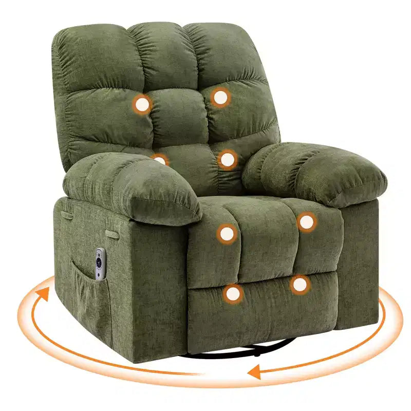 Fauteuil inclinable à bascule, Fauteuil inclinable massant, Fauteuil inclinable à bascule pivotant à 360° avec poches latérales et porte-gobelets, pour salon, chambre à coucher