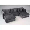 EHMKNP 3-Seat U-Shaped Modern Cloud Couch - Chenille Modular Sectional with Deep Seat, 2 Ottoman & 4 Pillows for Home/Apartment Spaces