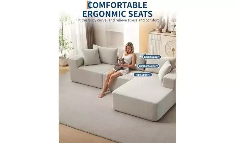 GustoWave 108 Modular Cloud Sectional Couch with Chaise | Fluffy Compressed L Shaped Sofa for Living Room | Sofa Bed Design,Beige