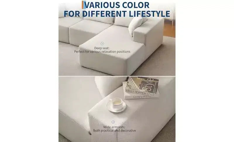 GustoWave 108 Modular Cloud Sectional Couch with Chaise | Fluffy Compressed L Shaped Sofa for Living Room | Sofa Bed Design,Beige
