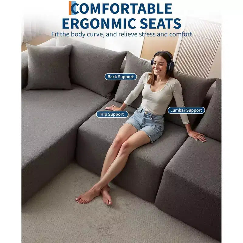 GustoWave 108 Modular Cloud Sectional Couch with Chaise | Fluffy Compressed L Shaped Sofa for Living Room | Sofa Bed Design,Beige