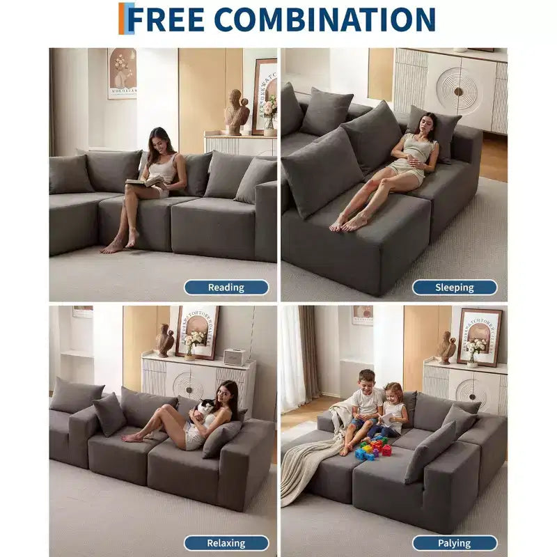 GustoWave 108 Modular Cloud Sectional Couch with Chaise | Fluffy Compressed L Shaped Sofa for Living Room | Sofa Bed Design,Beige