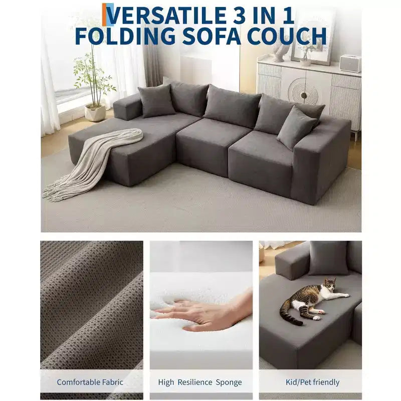 GustoWave 108 Modular Cloud Sectional Couch with Chaise | Fluffy Compressed L Shaped Sofa for Living Room | Sofa Bed Design,Beige
