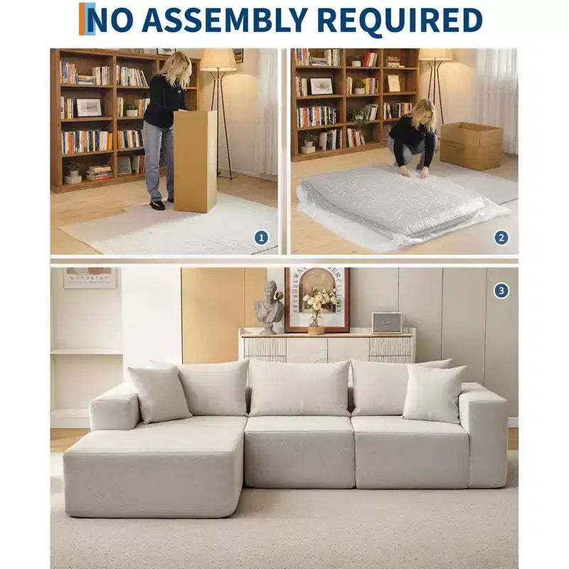 GustoWave 108 Modular Cloud Sectional Couch with Chaise | Fluffy Compressed L Shaped Sofa for Living Room | Sofa Bed Design,Beige
