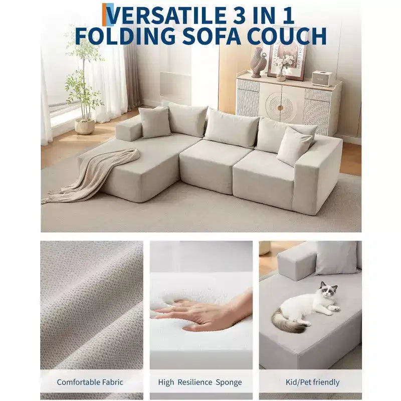 GustoWave 108 Modular Cloud Sectional Couch with Chaise | Fluffy Compressed L Shaped Sofa for Living Room | Sofa Bed Design,Beige