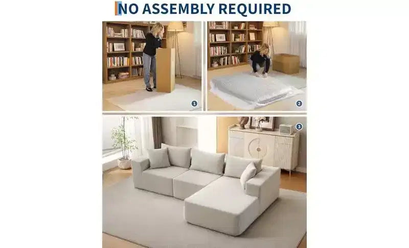 GustoWave 108 Modular Cloud Sectional Couch with Chaise | Fluffy Compressed L Shaped Sofa for Living Room | Sofa Bed Design,Beige
