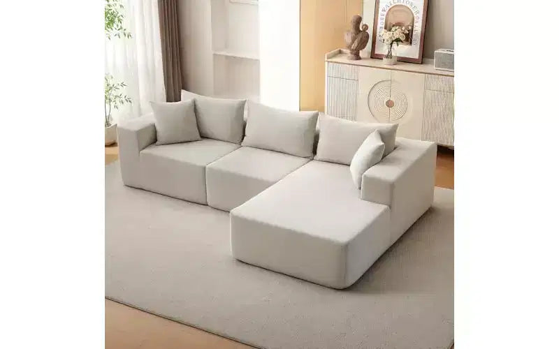 GustoWave 108 Sofá Seccional Modular con Chaise | Sofá Esponjoso en Forma de L Comprimido para Sala de Estar | Diseño de Sofá Cama, Beige