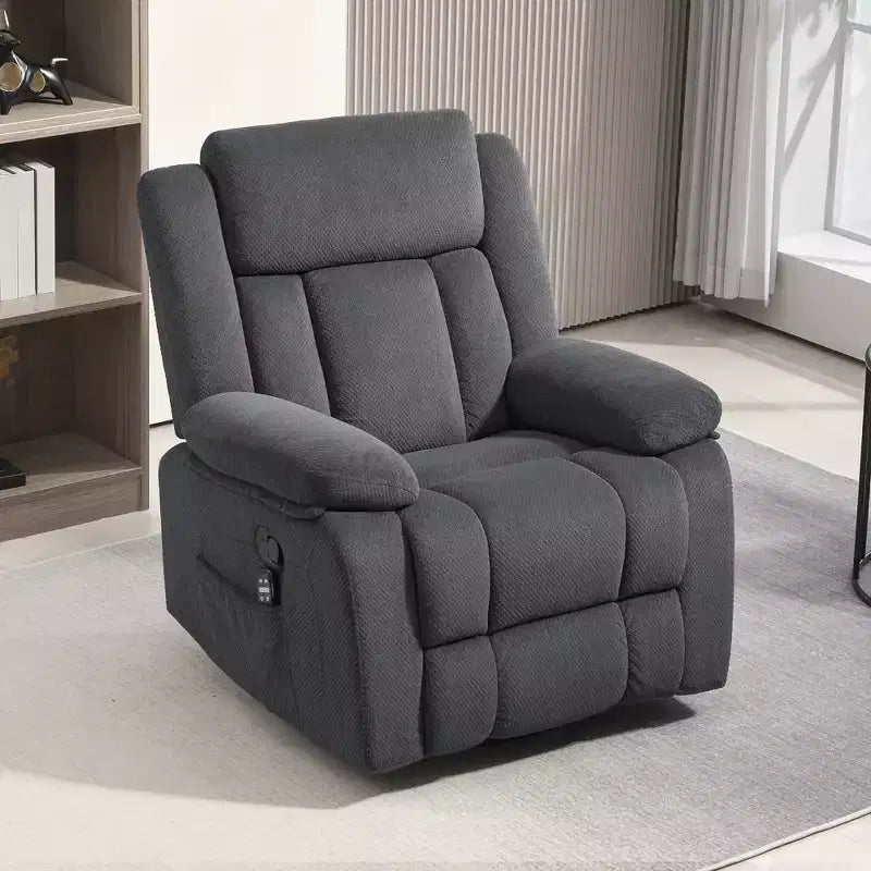 Recliner Massage Armchair with Heat, Oversized Swivel Rocker Recliner with Footrest, Remote Control and Side Pockets, Gray