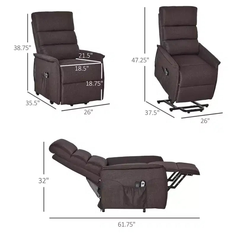 Power Lift Chair with Vibration Massage, Fabric Upholstered Recliner for Elderly with Remote Control and Side Pockets, Brown