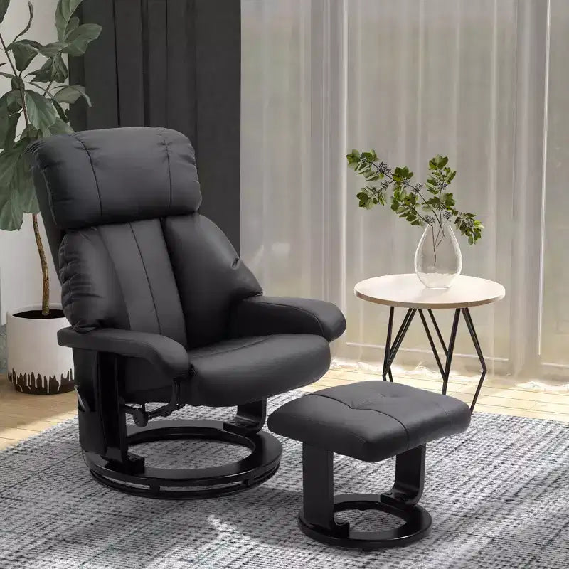 Recliner with Ottoman Footrest, Vibration Massage Recliner Chair with Faux Leather Upholstery and Swivel Wood Base for Living Room and Bedroom