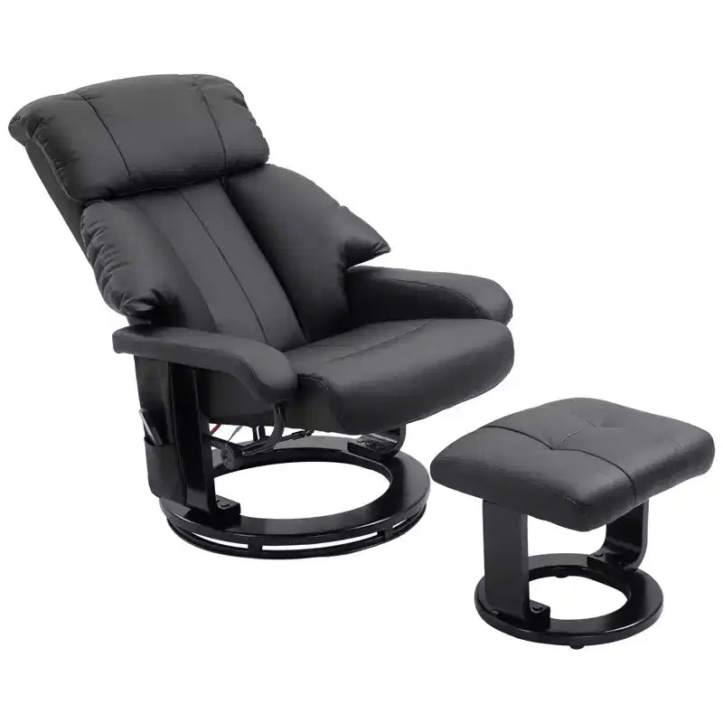 Recliner with Ottoman Footrest, Vibration Massage Recliner Chair with Faux Leather Upholstery and Swivel Wood Base for Living Room and Bedroom