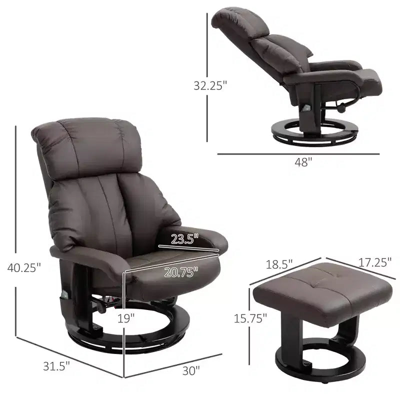 Recliner with Ottoman Footrest, Vibration Massage Recliner Chair with Faux Leather Upholstery and Swivel Wood Base for Living Room and Bedroom