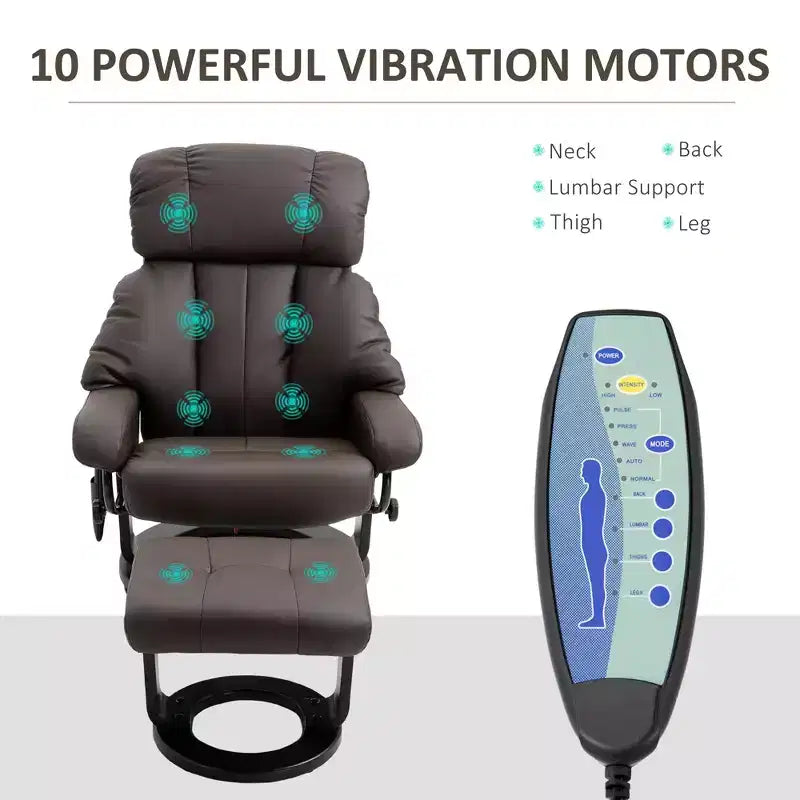 Recliner with Ottoman Footrest, Vibration Massage Recliner Chair with Faux Leather Upholstery and Swivel Wood Base for Living Room and Bedroom