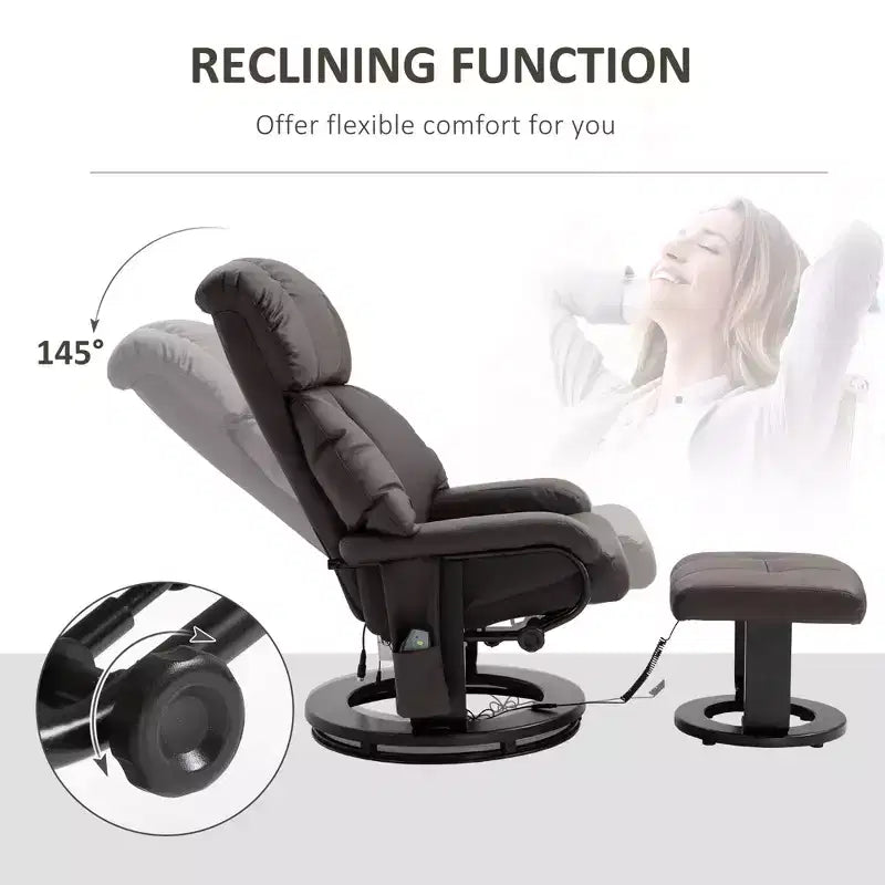 Recliner with Ottoman Footrest, Vibration Massage Recliner Chair with Faux Leather Upholstery and Swivel Wood Base for Living Room and Bedroom
