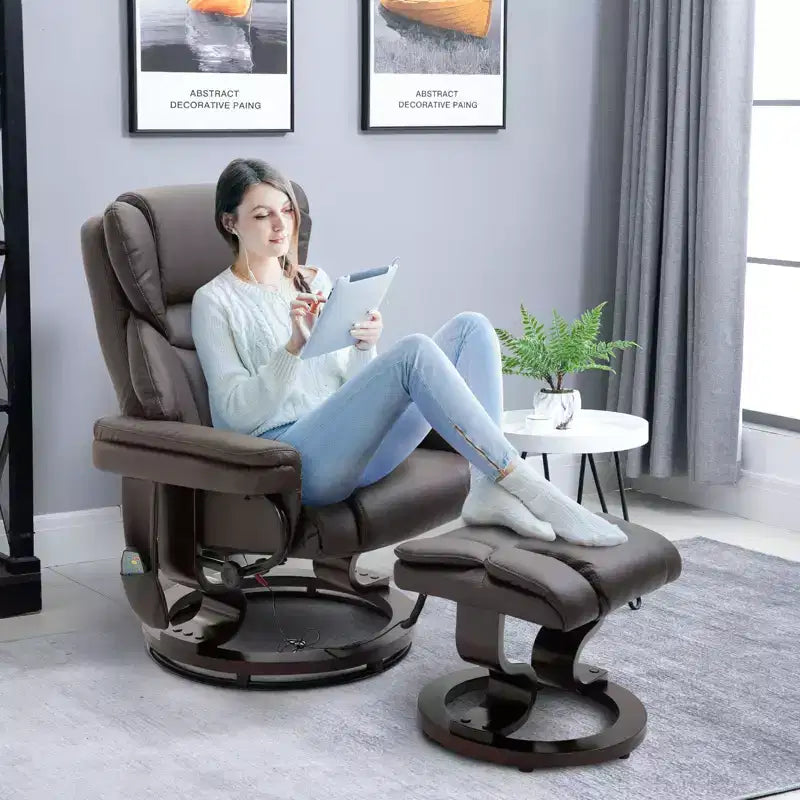 Massage Recliner Chair with Ottoman Footrest,10-Point Vibration and 360 Swivel,Faux Leather Reclining Chair for Living Room with Remote Control