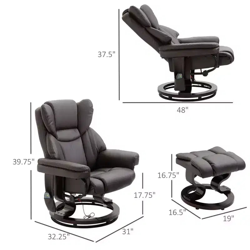 Massage Recliner Chair with Ottoman Footrest,10-Point Vibration and 360 Swivel,Faux Leather Reclining Chair for Living Room with Remote Control