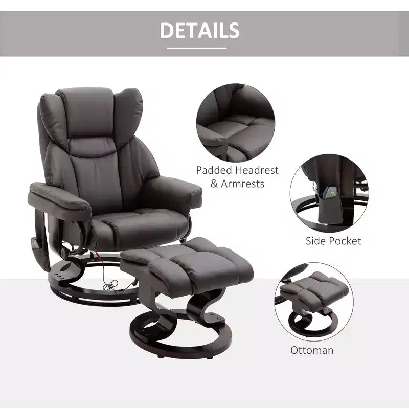 Massage Recliner Chair with Ottoman Footrest,10-Point Vibration and 360 Swivel,Faux Leather Reclining Chair for Living Room with Remote Control
