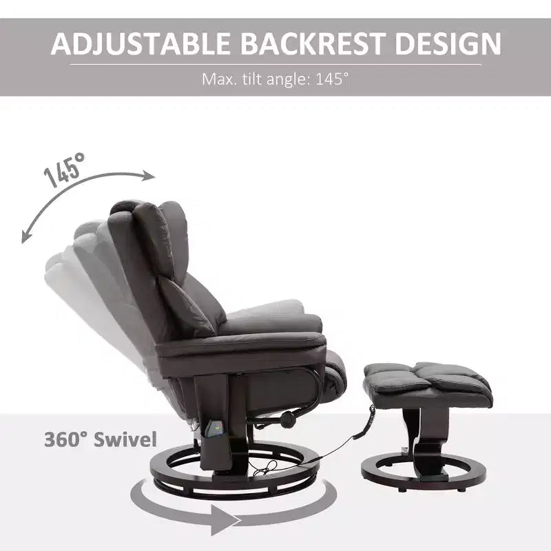 Massage Recliner Chair with Ottoman Footrest,10-Point Vibration and 360 Swivel,Faux Leather Reclining Chair for Living Room with Remote Control