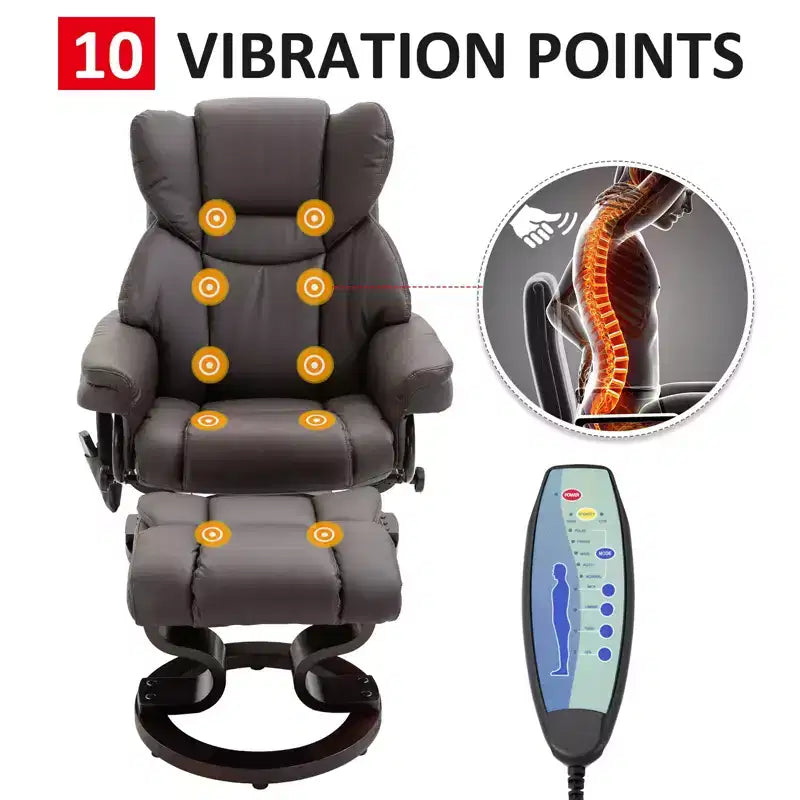 Massage Recliner Chair with Ottoman Footrest,10-Point Vibration and 360 Swivel,Faux Leather Reclining Chair for Living Room with Remote Control