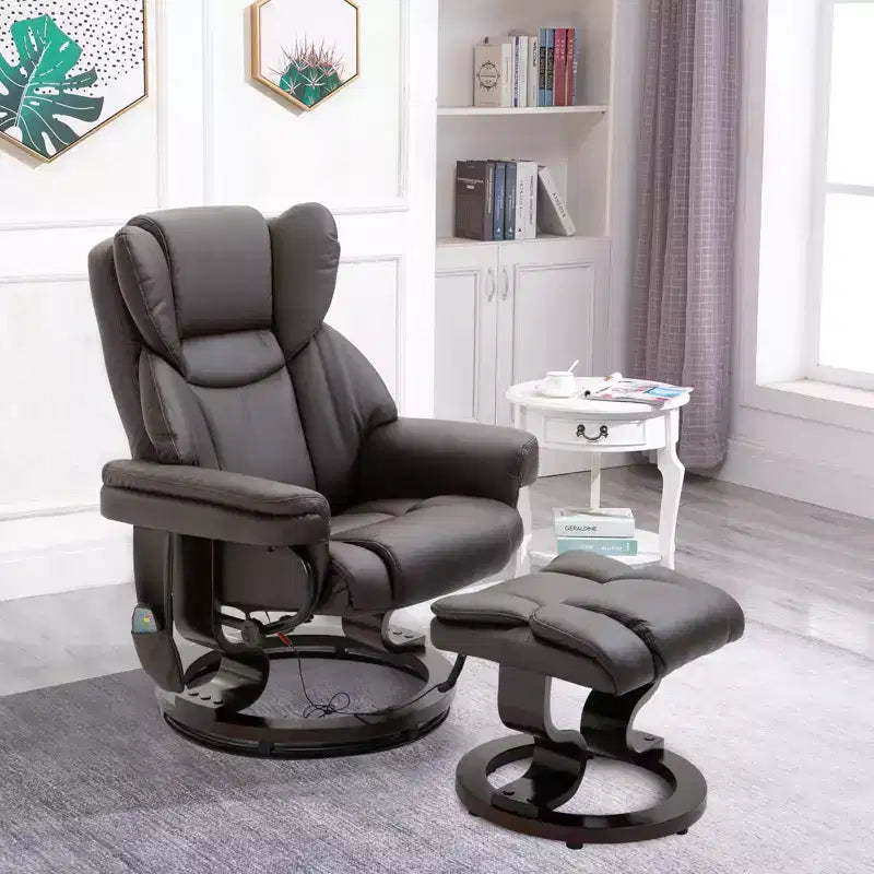Massage Recliner Chair with Ottoman Footrest,10-Point Vibration and 360 Swivel,Faux Leather Reclining Chair for Living Room with Remote Control