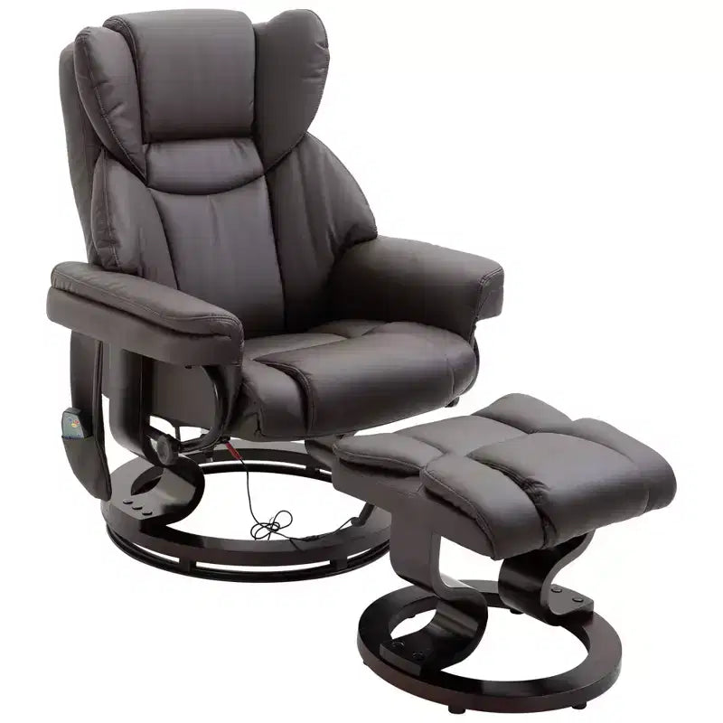 Massage Recliner Chair with Ottoman Footrest,10-Point Vibration and 360 Swivel,Faux Leather Reclining Chair for Living Room with Remote Control