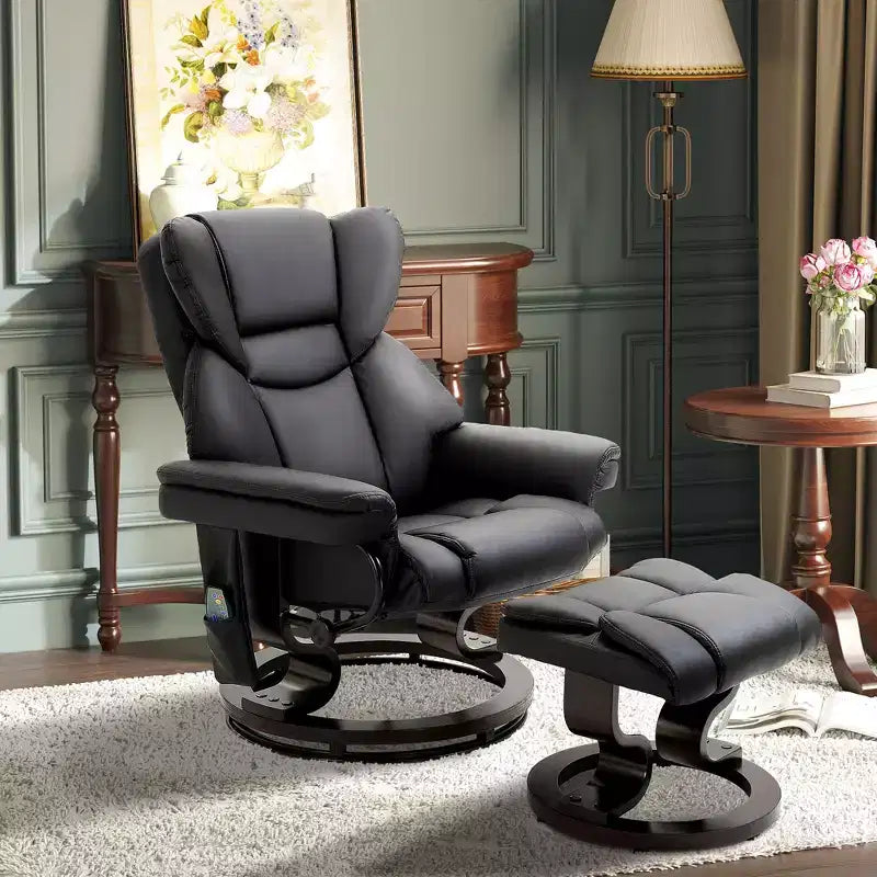 Massage Recliner Chair with Ottoman Footrest,10-Point Vibration and 360 Swivel,Faux Leather Reclining Chair for Living Room with Remote Control