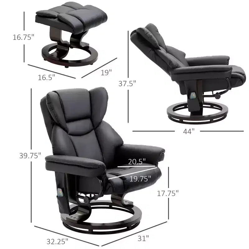 Massage Recliner Chair with Ottoman Footrest,10-Point Vibration and 360 Swivel,Faux Leather Reclining Chair for Living Room with Remote Control