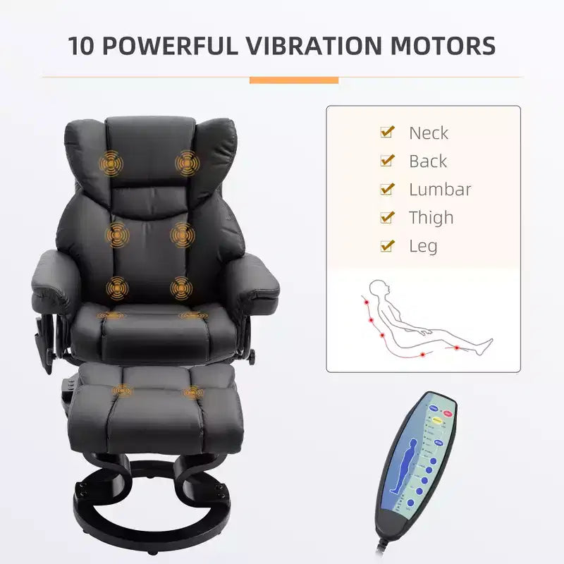 Massage Recliner Chair with Ottoman Footrest,10-Point Vibration and 360 Swivel,Faux Leather Reclining Chair for Living Room with Remote Control