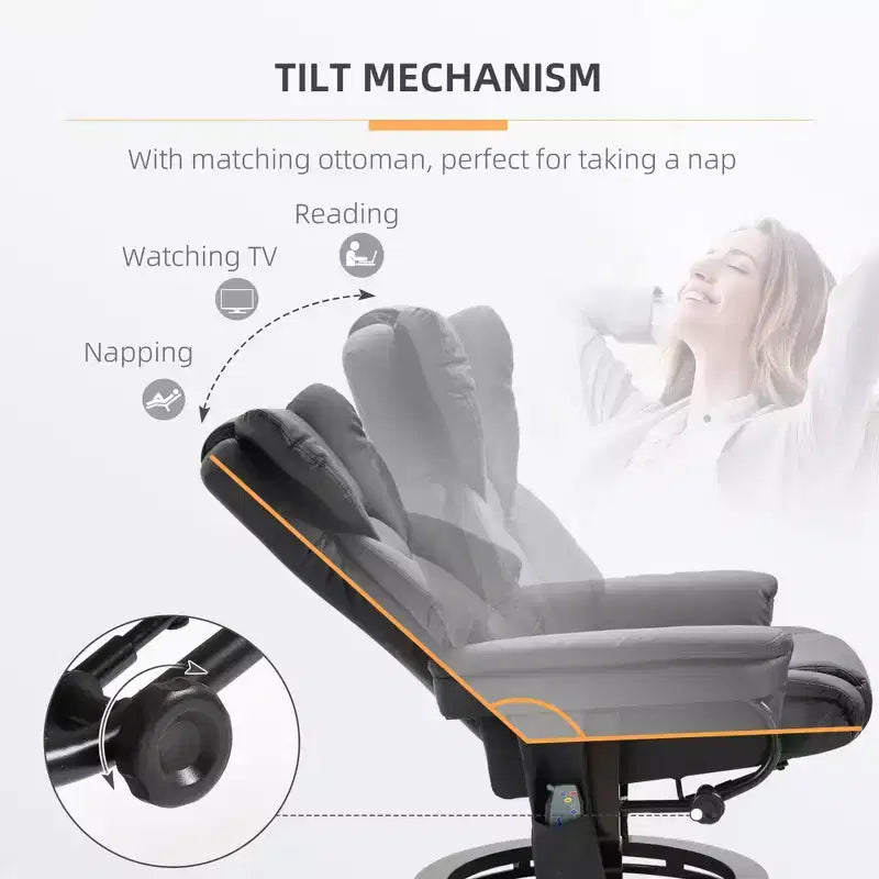 Massage Recliner Chair with Ottoman Footrest,10-Point Vibration and 360 Swivel,Faux Leather Reclining Chair for Living Room with Remote Control