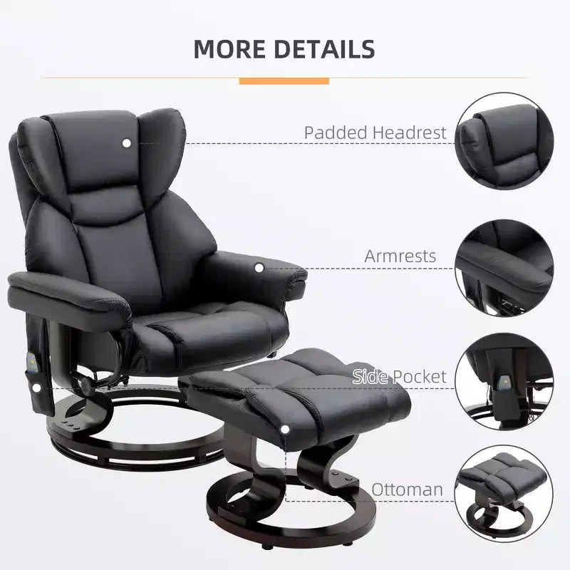 Massage Recliner Chair with Ottoman Footrest,10-Point Vibration and 360 Swivel,Faux Leather Reclining Chair for Living Room with Remote Control