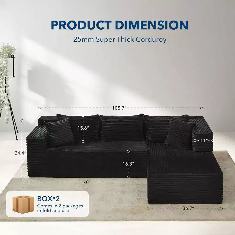 GustoWave 106 Inch Reversible Sectional Sofa, l-Shaped Cloud Couch with Oversized Chaise,3-Seat Contemporary Sofa with Memory