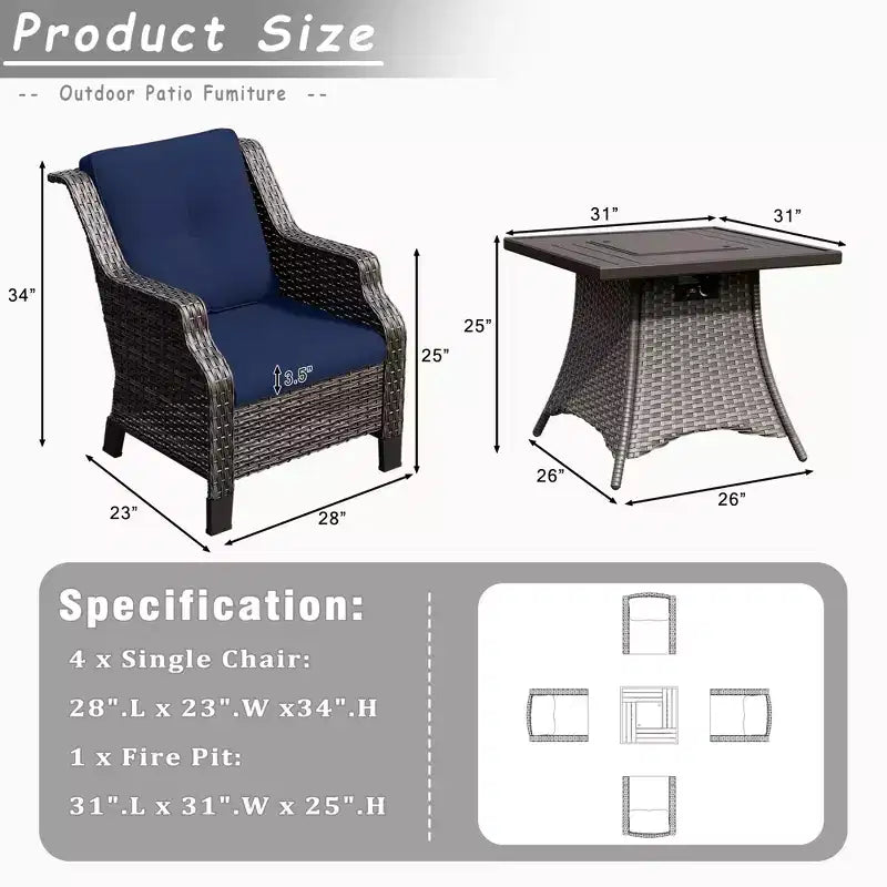 Ensemble de 4 places UPTIOT avec brasero et coussins