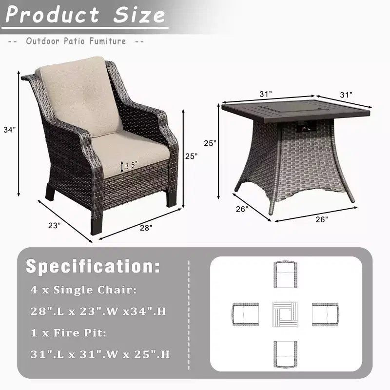 Ensemble de 4 places UPTIOT avec brasero et coussins