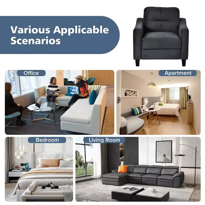 PexFix Velvet Upholstered Single Sofa Chair Sectional Couches Mordern Accent Armchair with Wooden Legs for Living Room Bedroom Office Black