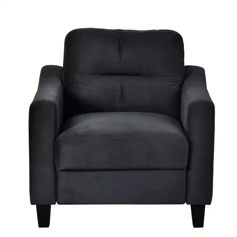 PexFix Velvet Upholstered Single Sofa Chair Sectional Couches Mordern Accent Armchair with Wooden Legs for Living Room Bedroom Office Black