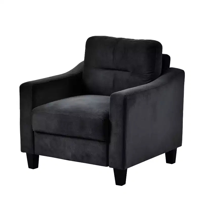 PexFix Velvet Upholstered Single Sofa Chair Sectional Couches Mordern Accent Armchair with Wooden Legs for Living Room Bedroom Office Black