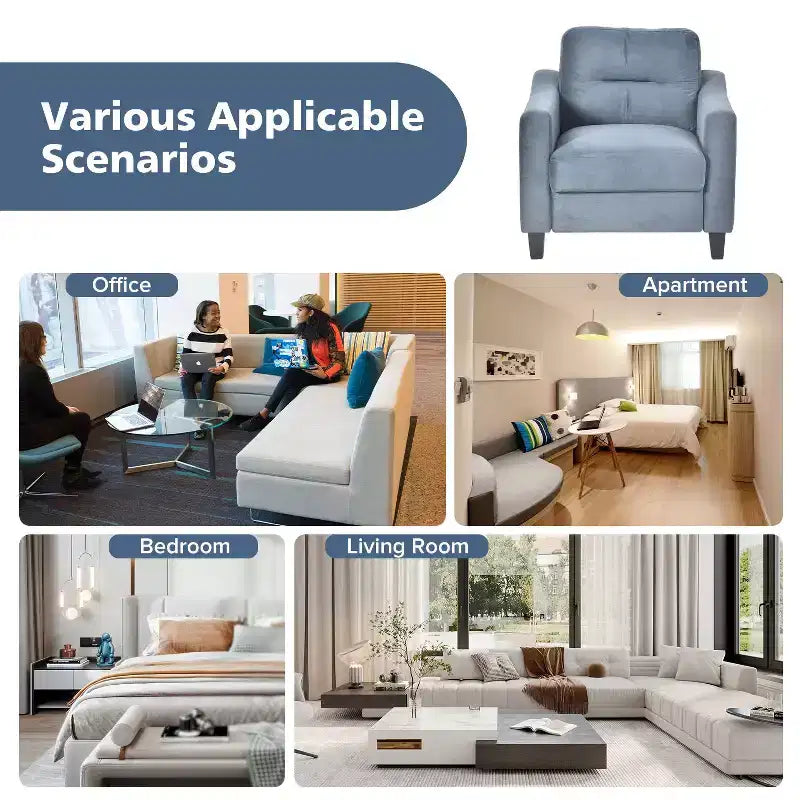 PexFix Velvet Upholstered Single Sofa Chair Sectional Couches Mordern Accent Armchair with Wooden Legs for Living Room Bedroom Office Gray