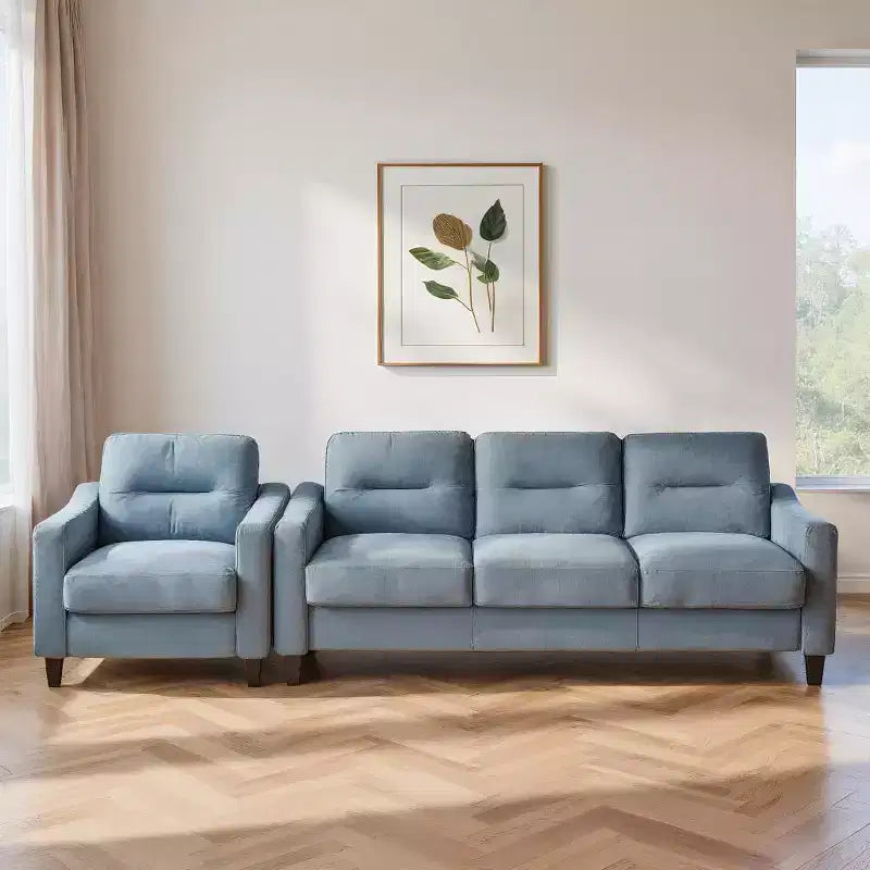 PexFix Modern Velvet Upholstered 3 Set Sectional Couches 3-Seater Sofa Loveseat and Single Chair with Solid Wood Frame for Living Room Apartment Gray