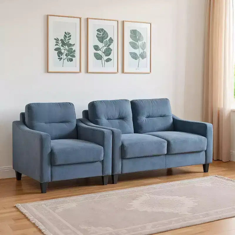 PexFix Modern Velvet Upholstered 3 Set Sectional Couches 3-Seater Sofa Loveseat and Single Chair with Solid Wood Frame for Living Room Apartment Gray
