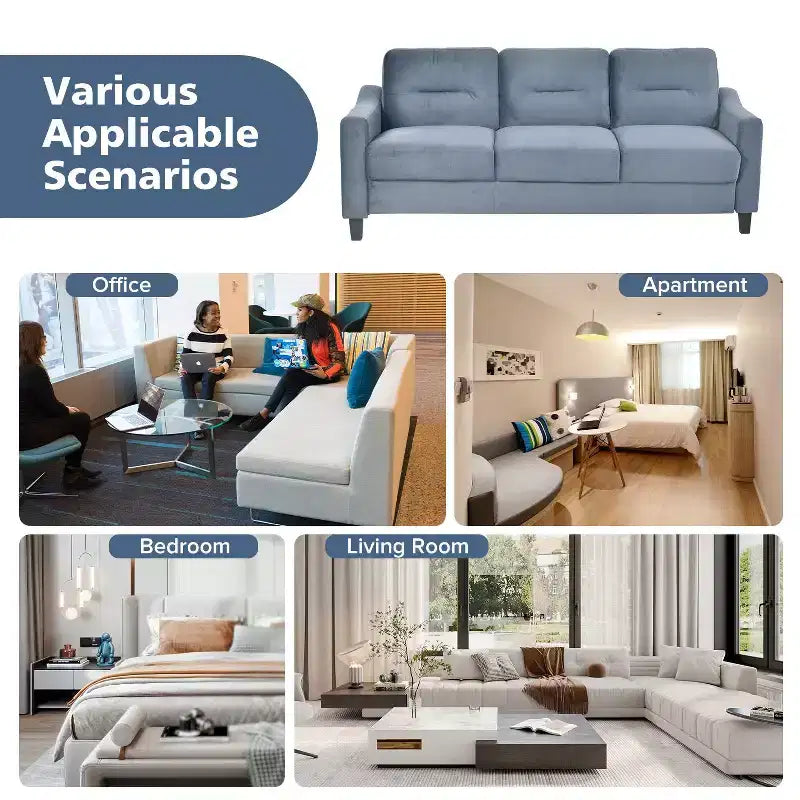 PexFix Modern Velvet Upholstered 3 Set Sectional Couches 3-Seater Sofa Loveseat and Single Chair with Solid Wood Frame for Living Room Apartment Gray